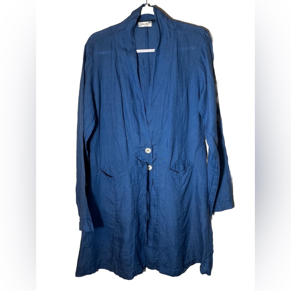 Krista Larson Blue Linen Longline Cardigan/ Light Duster O/S